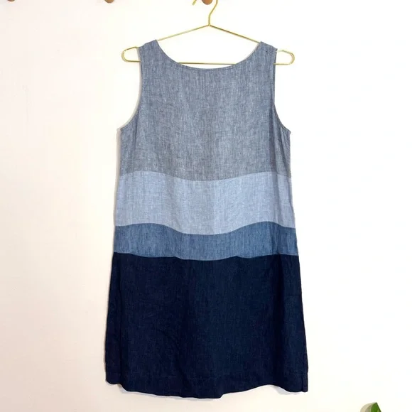 Anthropologie Nuthatch Linen Blue Colorblock Sleeveless Summer Shift Dress Med - Picture 1 of 6